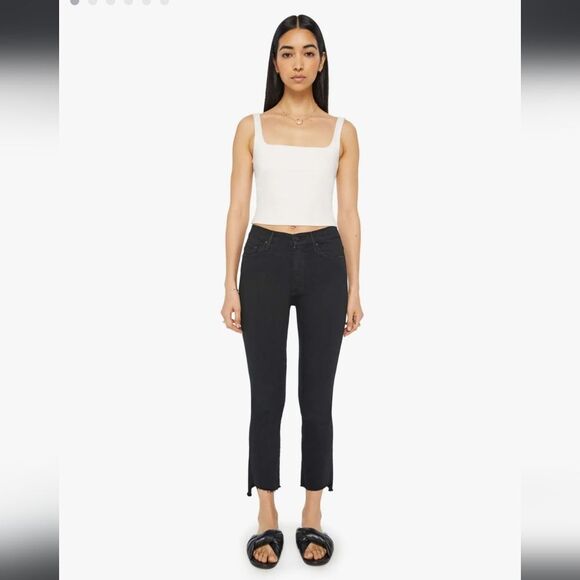 Mother Revolve Insider Crop Step Fray Not Guilty Black Denim Jeans Size 27 - Picture 1 of 11